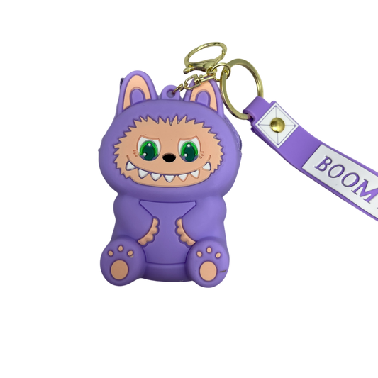 Silicone Labubu Coin Purse Key Chain Pendant (Purple Pizzazz Edition)