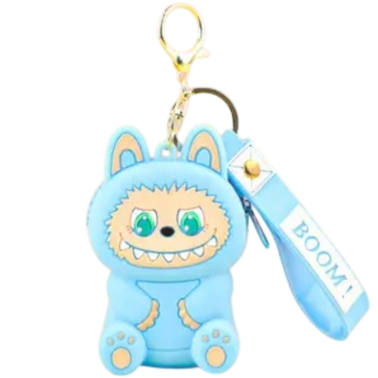 Blue With Green Eyes Silicone Labubu Coin Purse Key Chain Pendant